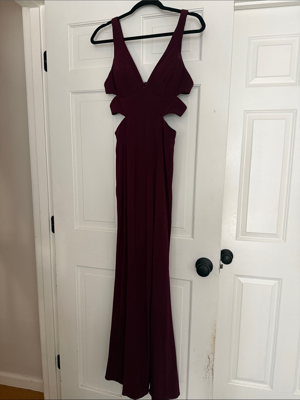 Faviana Burgundy Cutout Maxi Gown